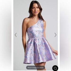 Showpo. Brailey Rae Mini Dress One Shoulder Fit and Flare Dress in Pastel Pink 6